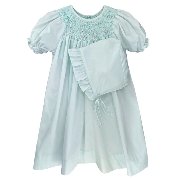 Mint Smocked Daygown w/ Hat