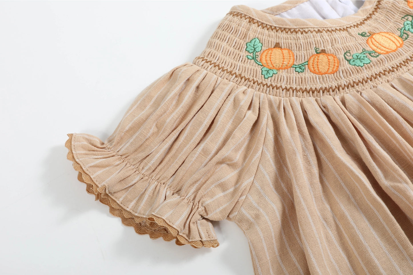 Light Brown Pinstripe Pumpkin Smock Dress