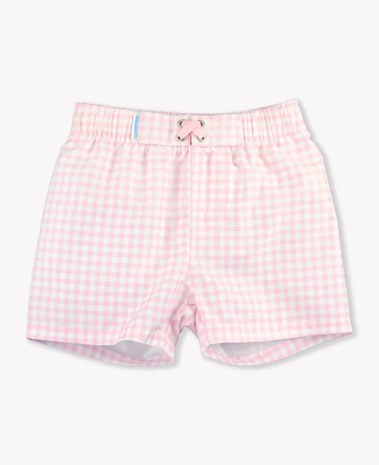 Pink Gingham Swim Trunks