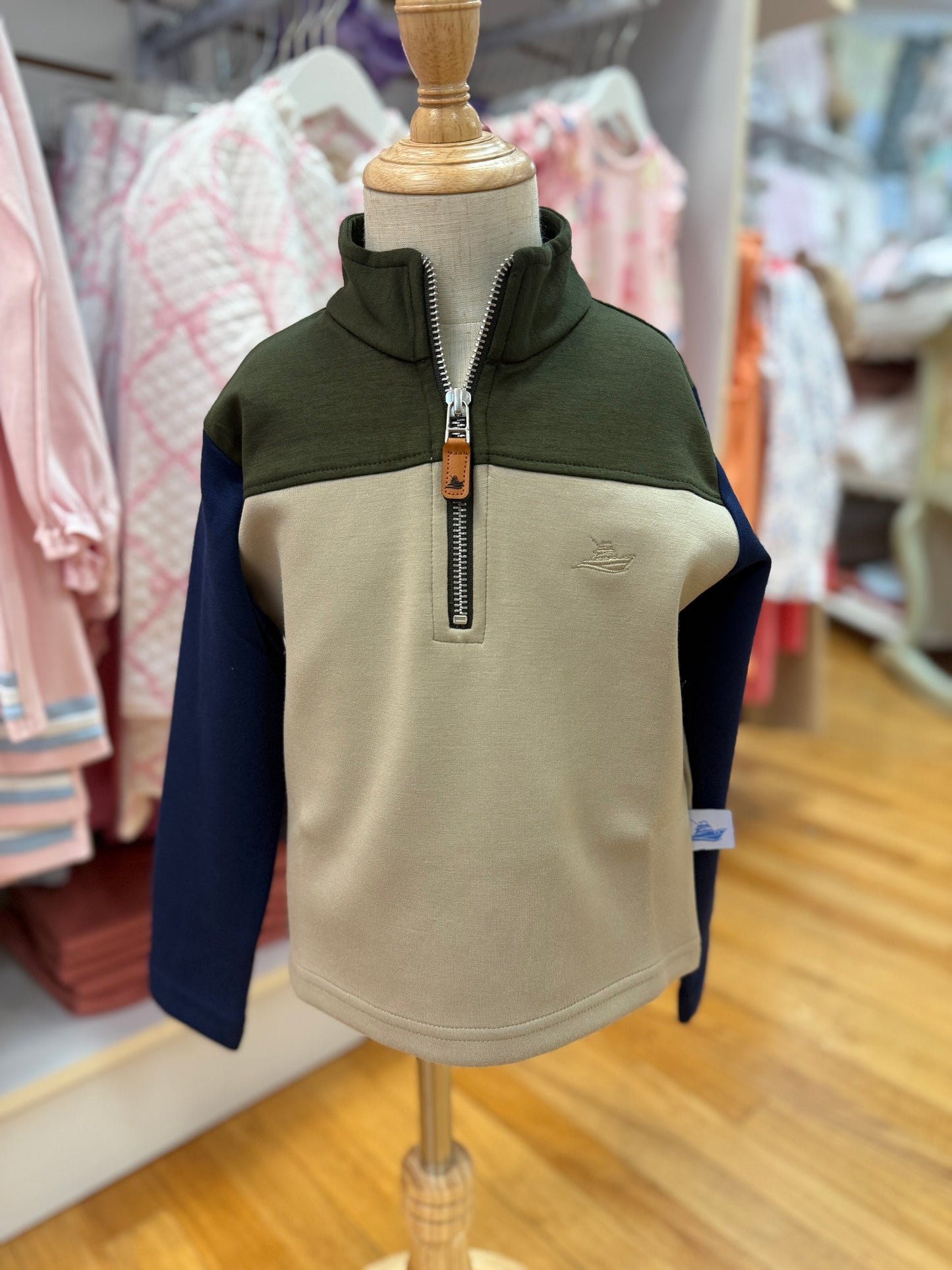 Green Navy Colorblock Pullover