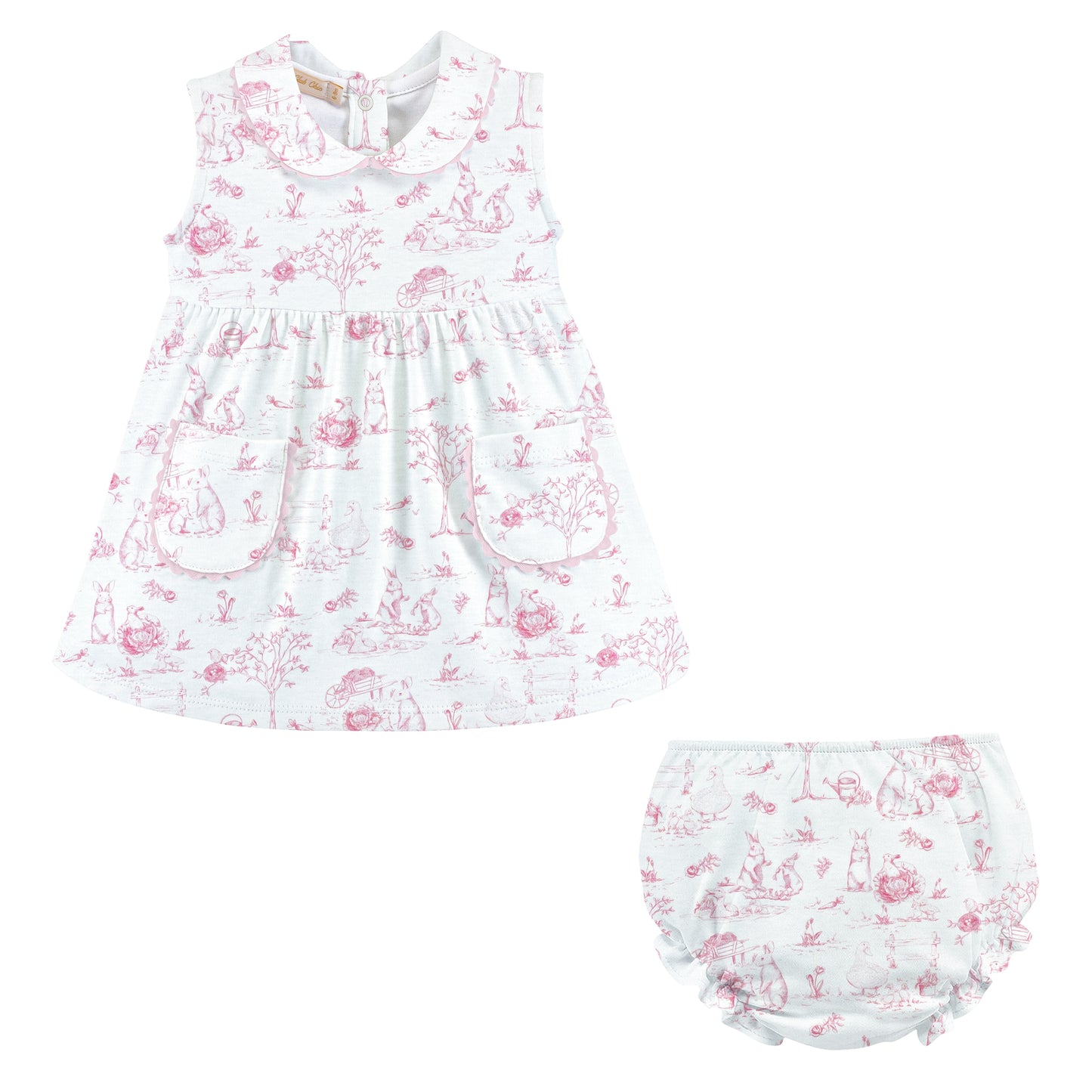 Pink Toile Bunny Pocket Dress