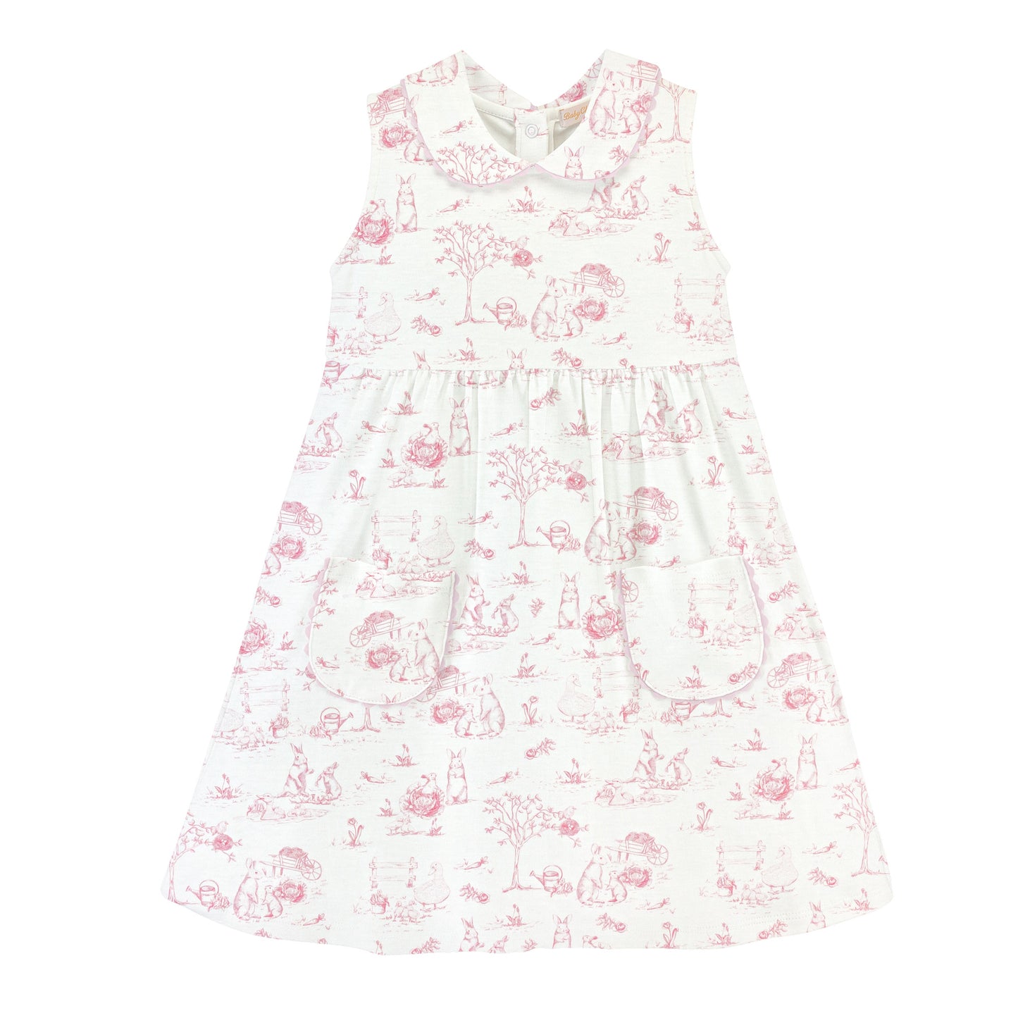 Pink Toile Bunny Pocket Dress