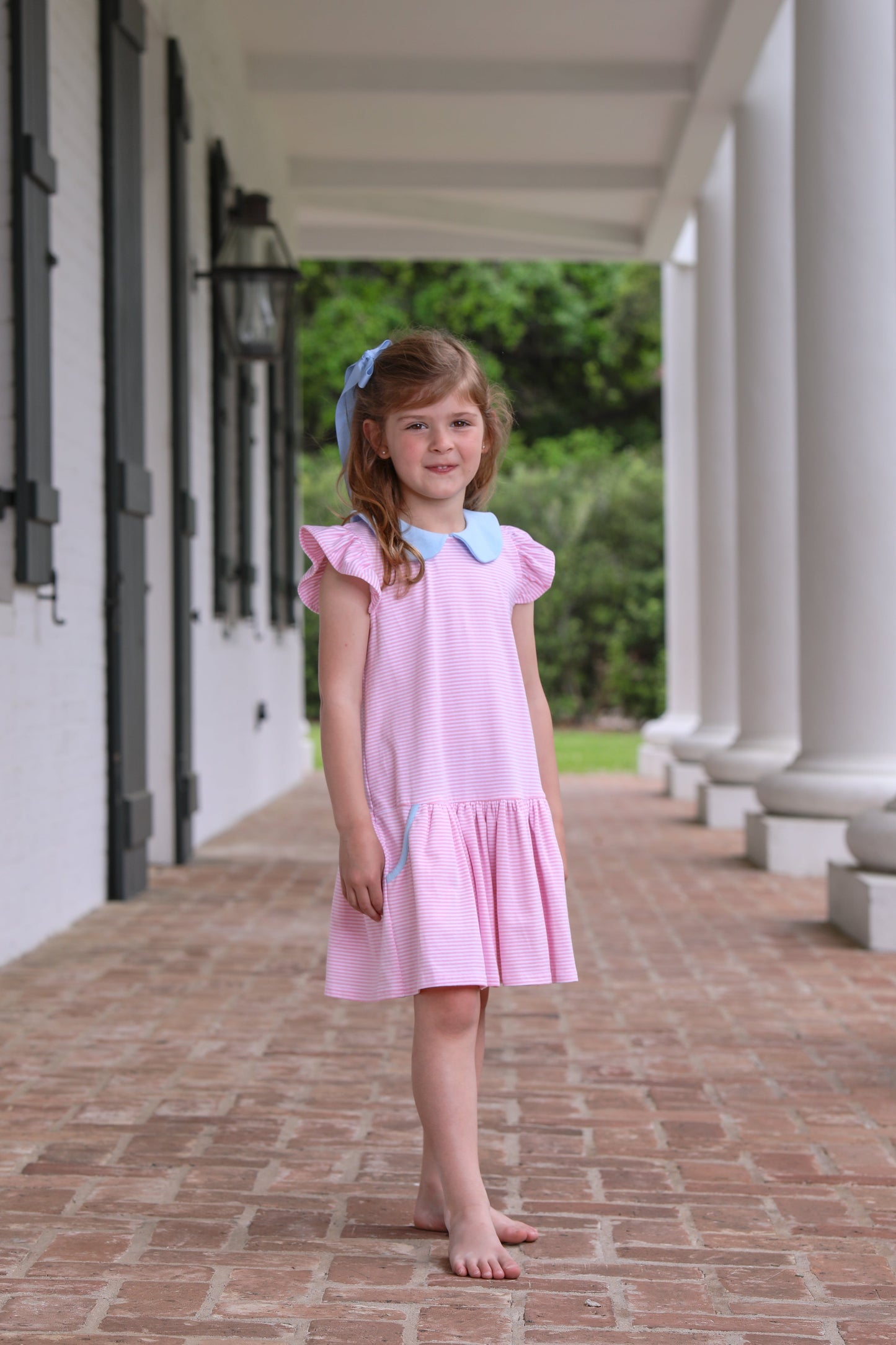 Lt Pk Blue Stripe Genevieve Dress
