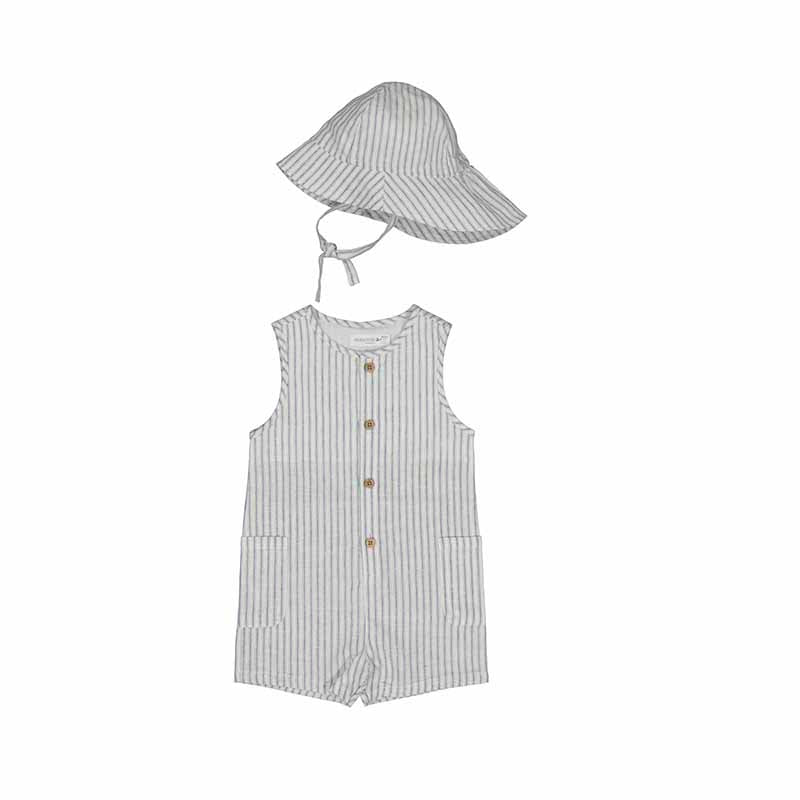 Linen Stripe Romper & Hat