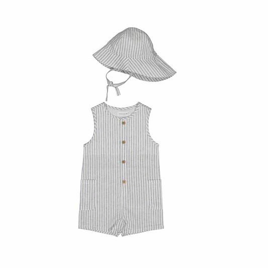 Linen Stripe Romper & Hat