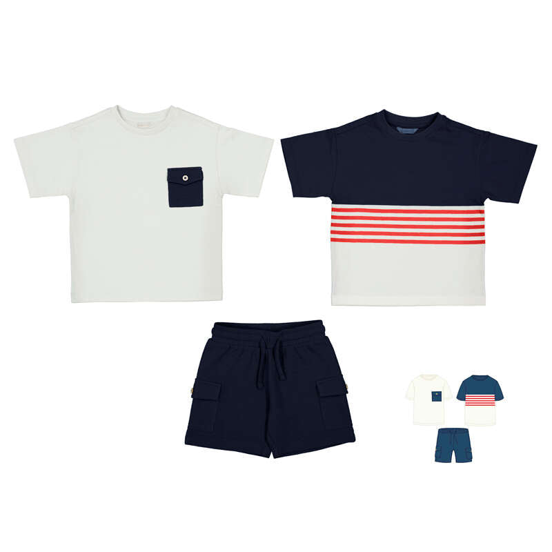 Navy Red 3PC Short Set