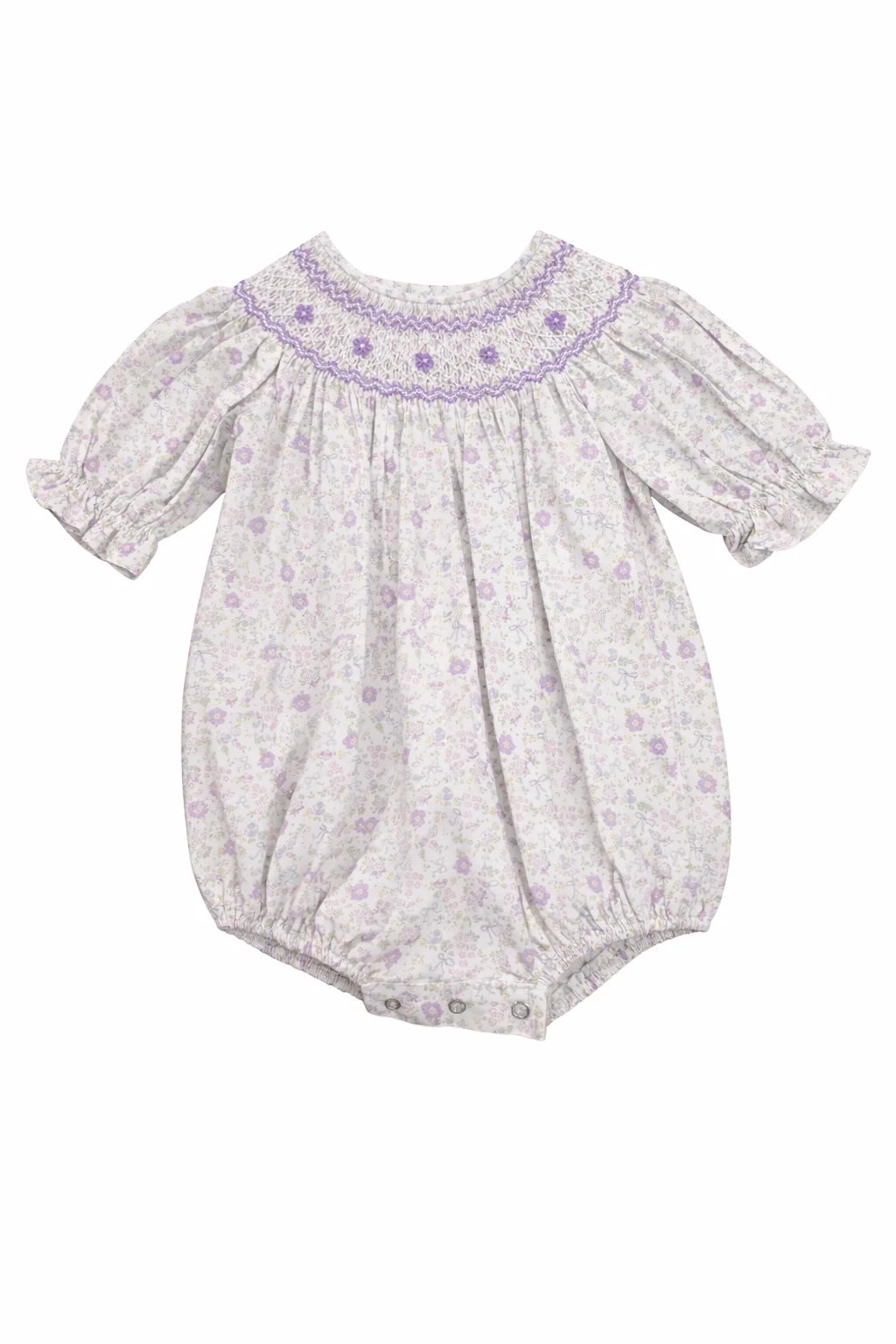 Ashley Purple Bow Floral Smocked Bubble