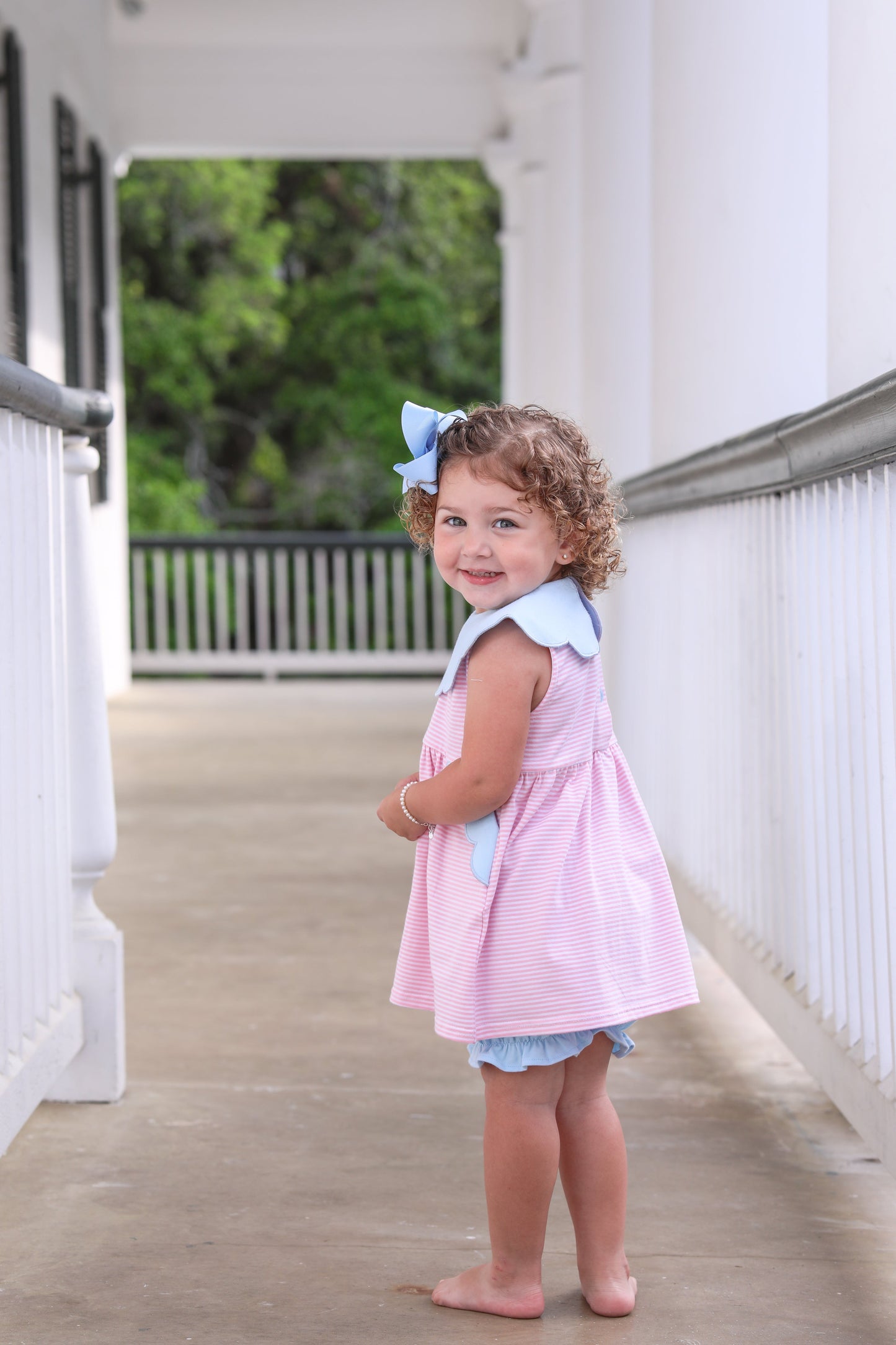 Pink Stripe Blue Penelope Bloomer Set