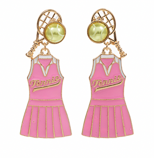 Pink Tennis Jersey & Racket Earrings