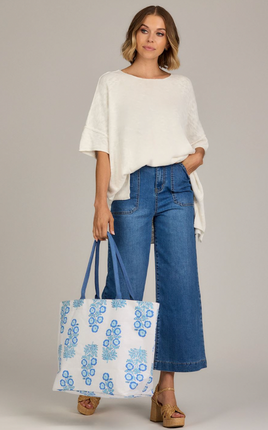 Blue Block Print Tote