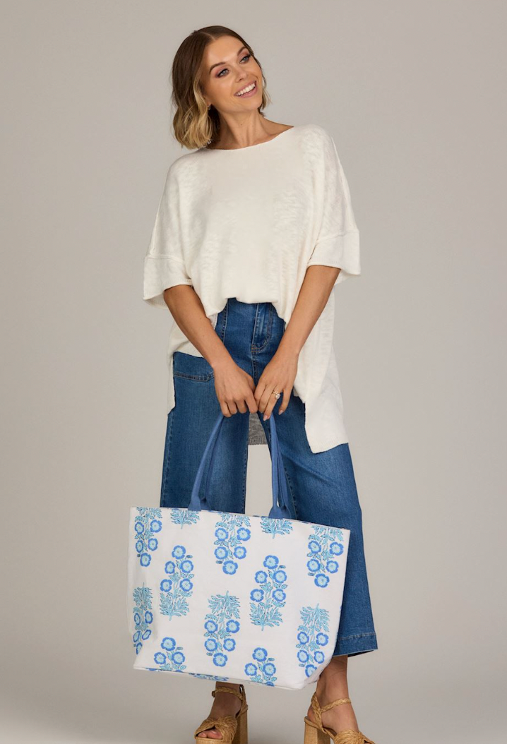 Blue Block Print Tote
