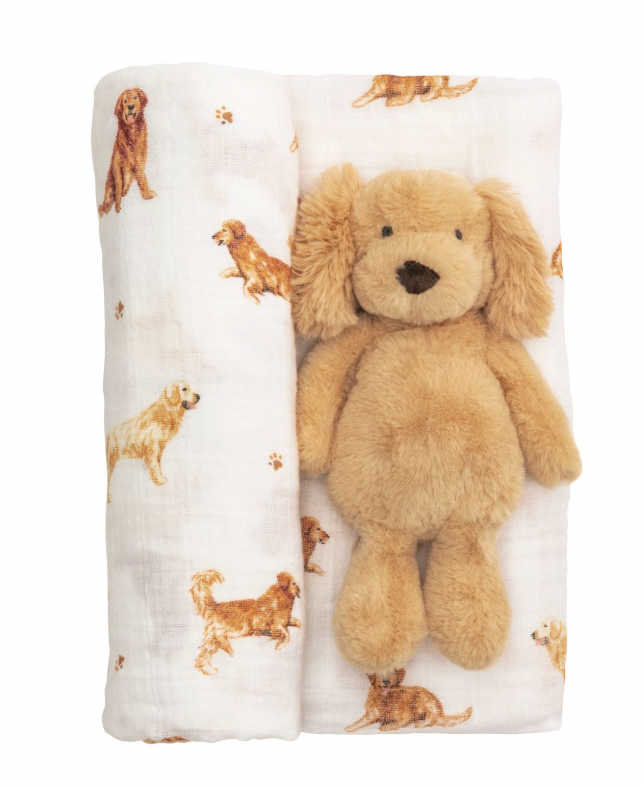 Retriever Swaddle & Rattle Set