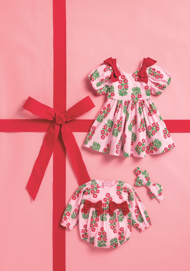 Christmas Block-Print Bow Dress