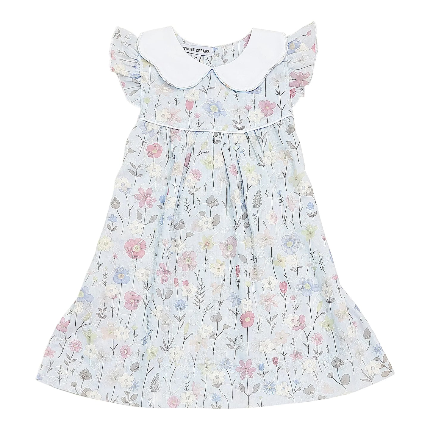Blue Floral Scallop Collared Dress