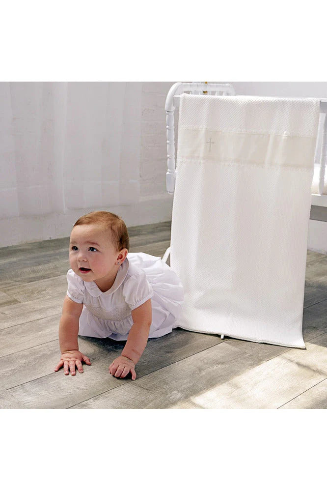 White Smock Cross Christening Gown & Bonnet