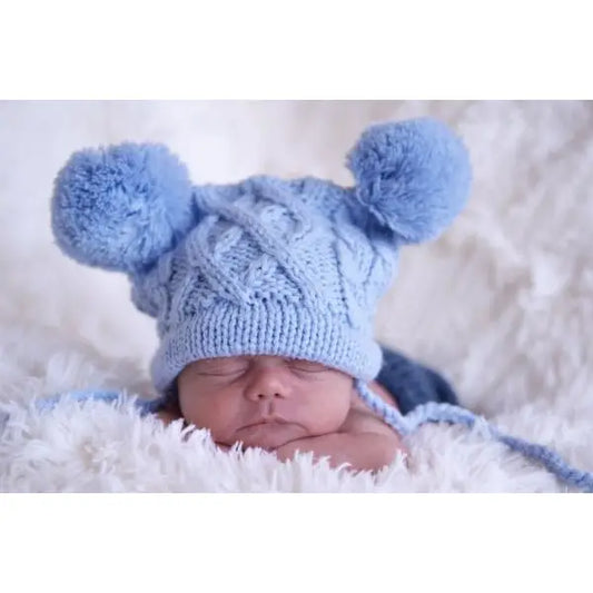 Blue Cable PomPom Handmade Hat