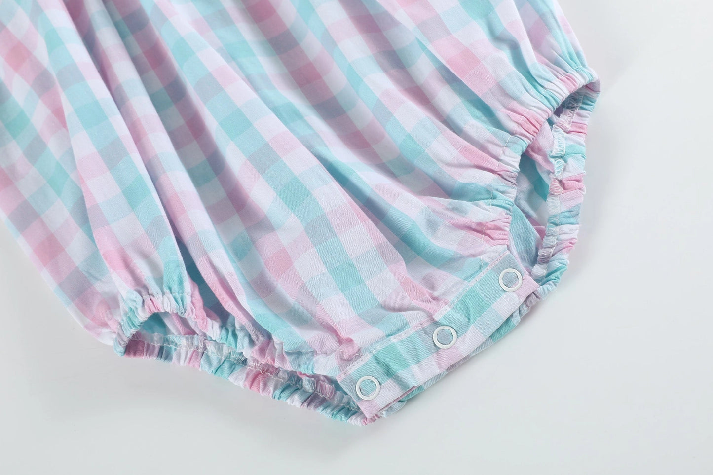 Pink & Turq Gingham Turtle Smock Romper