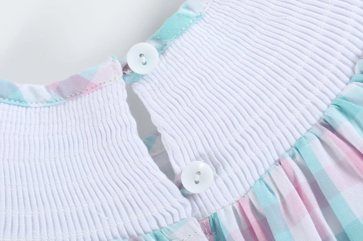 Pink & Turq Gingham Turtle Smock Romper