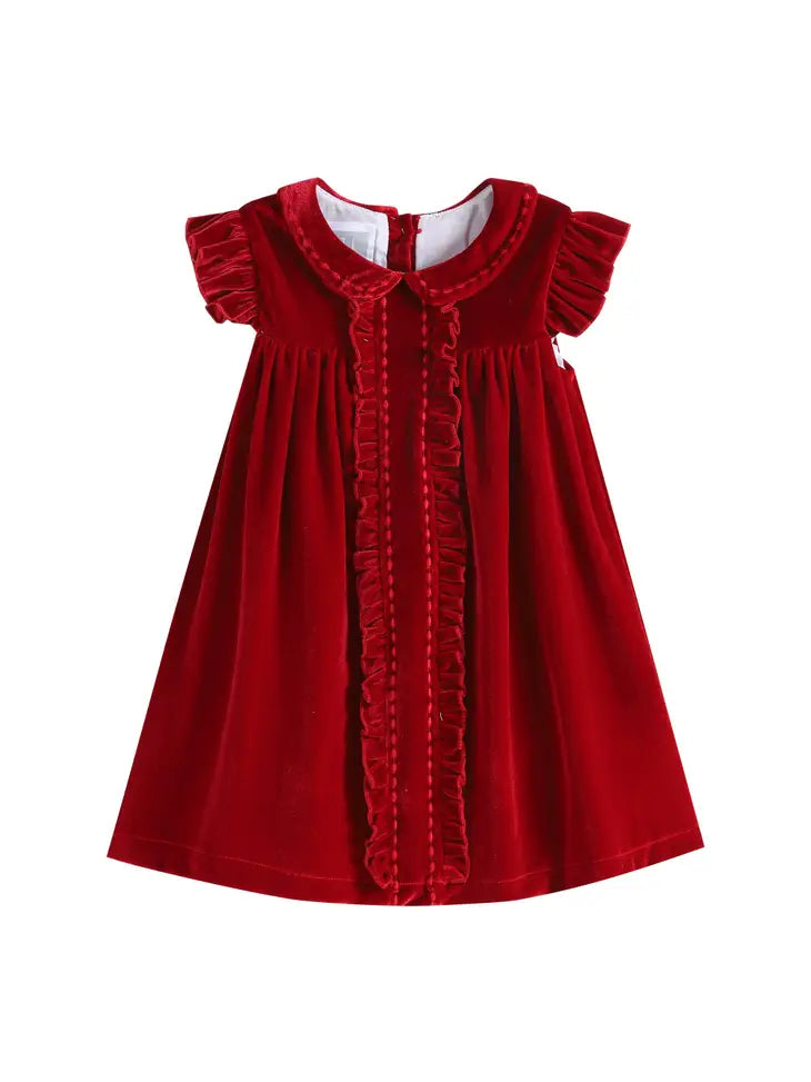 Red Velour Ruffle Dress