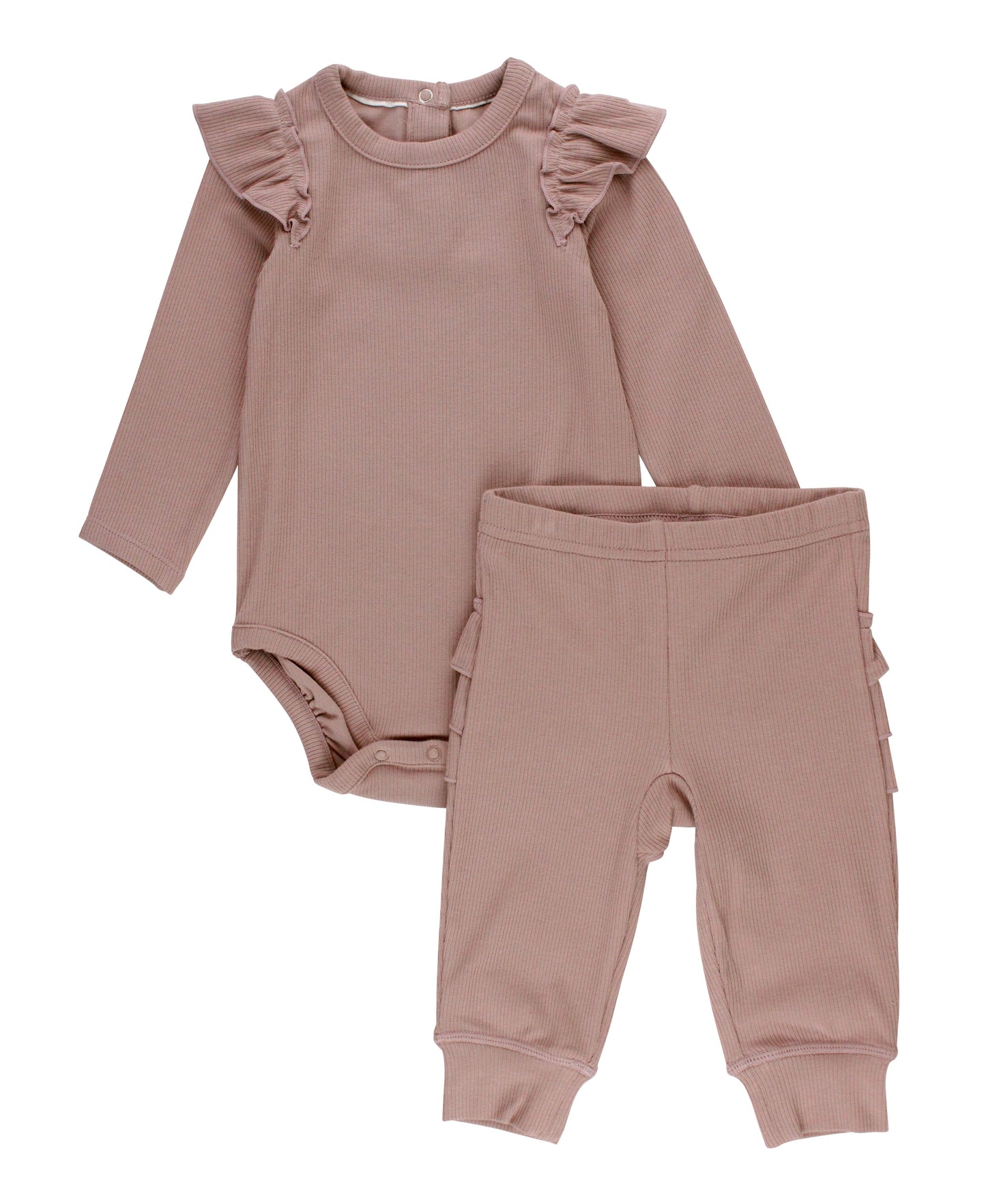 Dusty Lilac Rib Ruffle Pant Set