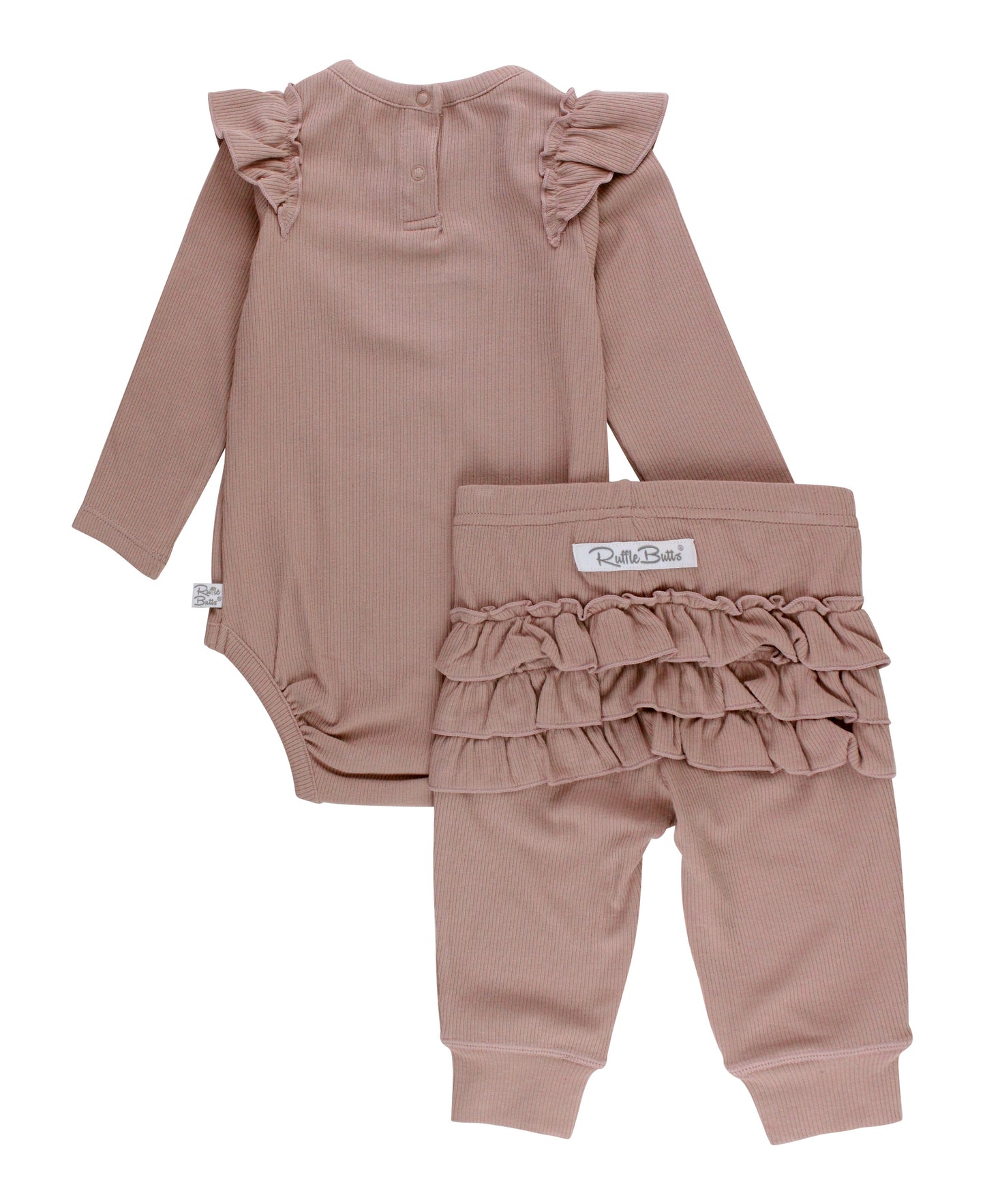 Dusty Lilac Rib Ruffle Pant Set