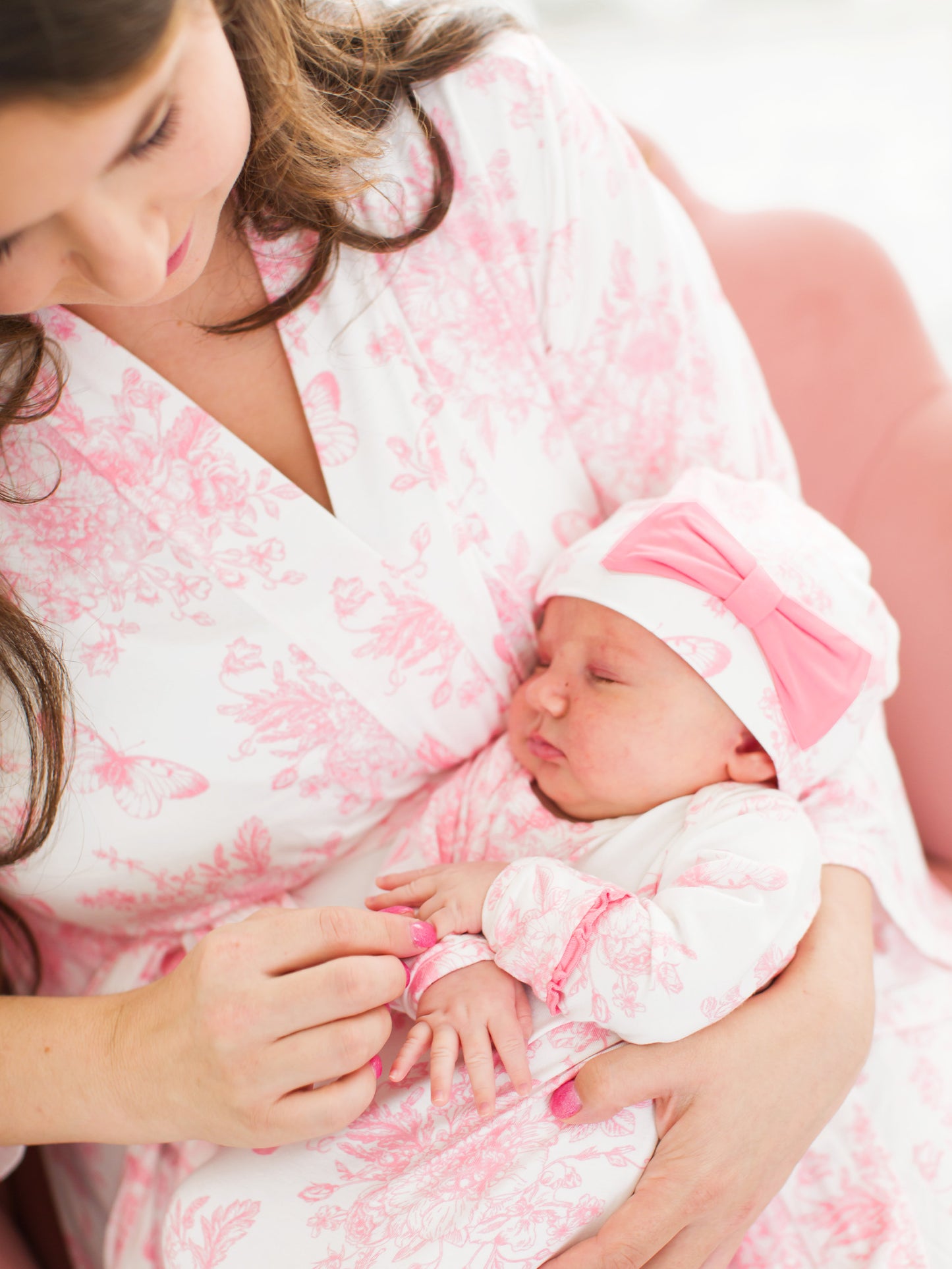 Maternity Pink Butterfly Garden Toile Robe