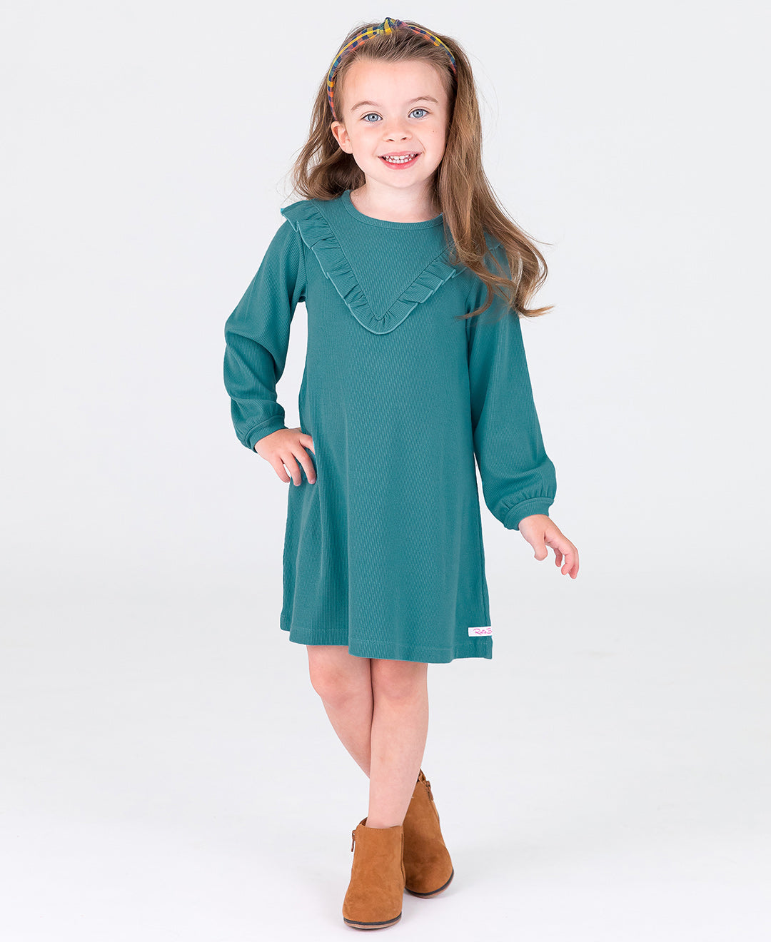Brittany Blue LS V Ruffle Dress