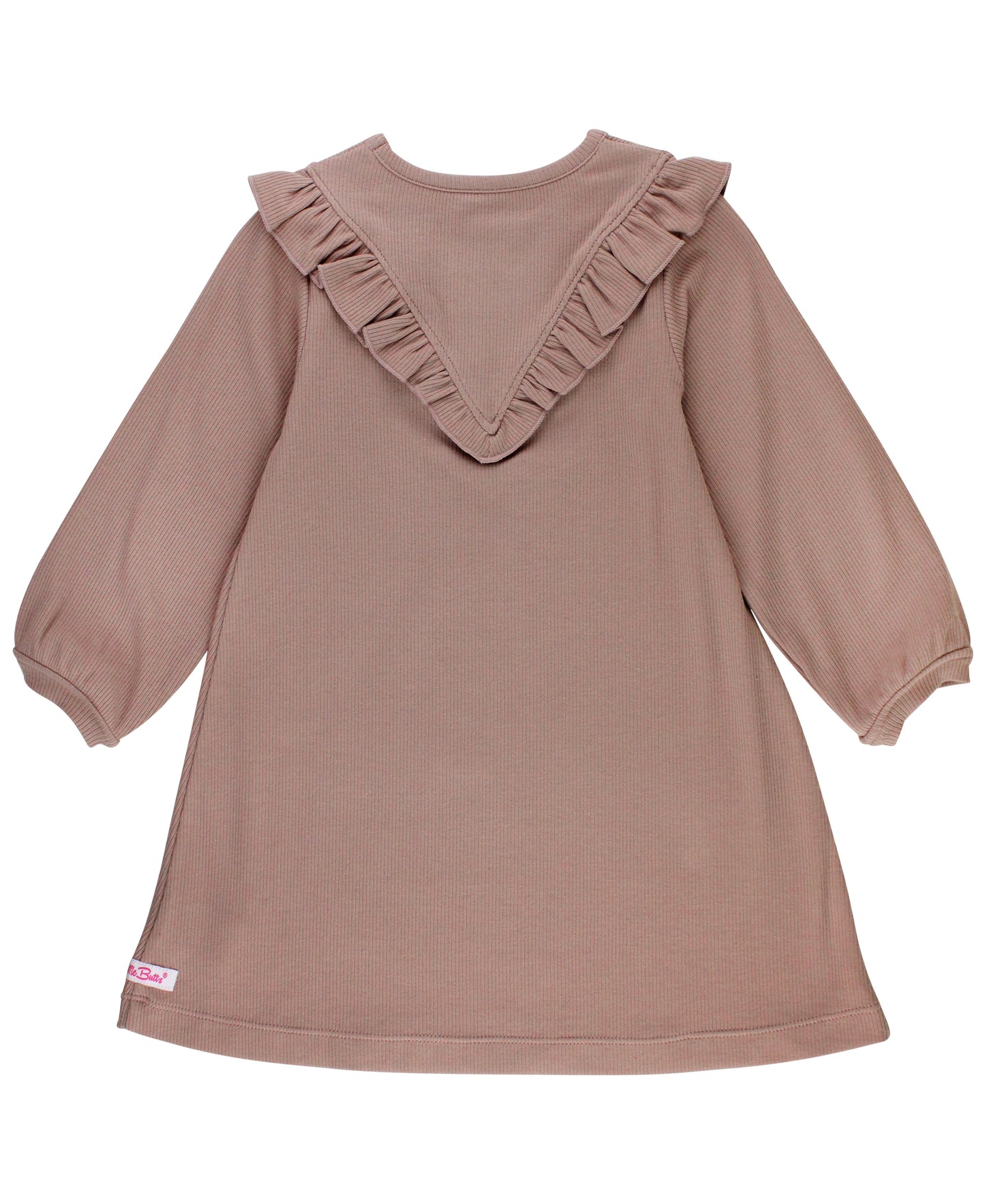 Dusty Lilac Rib Knit LS V Ruffle Dress