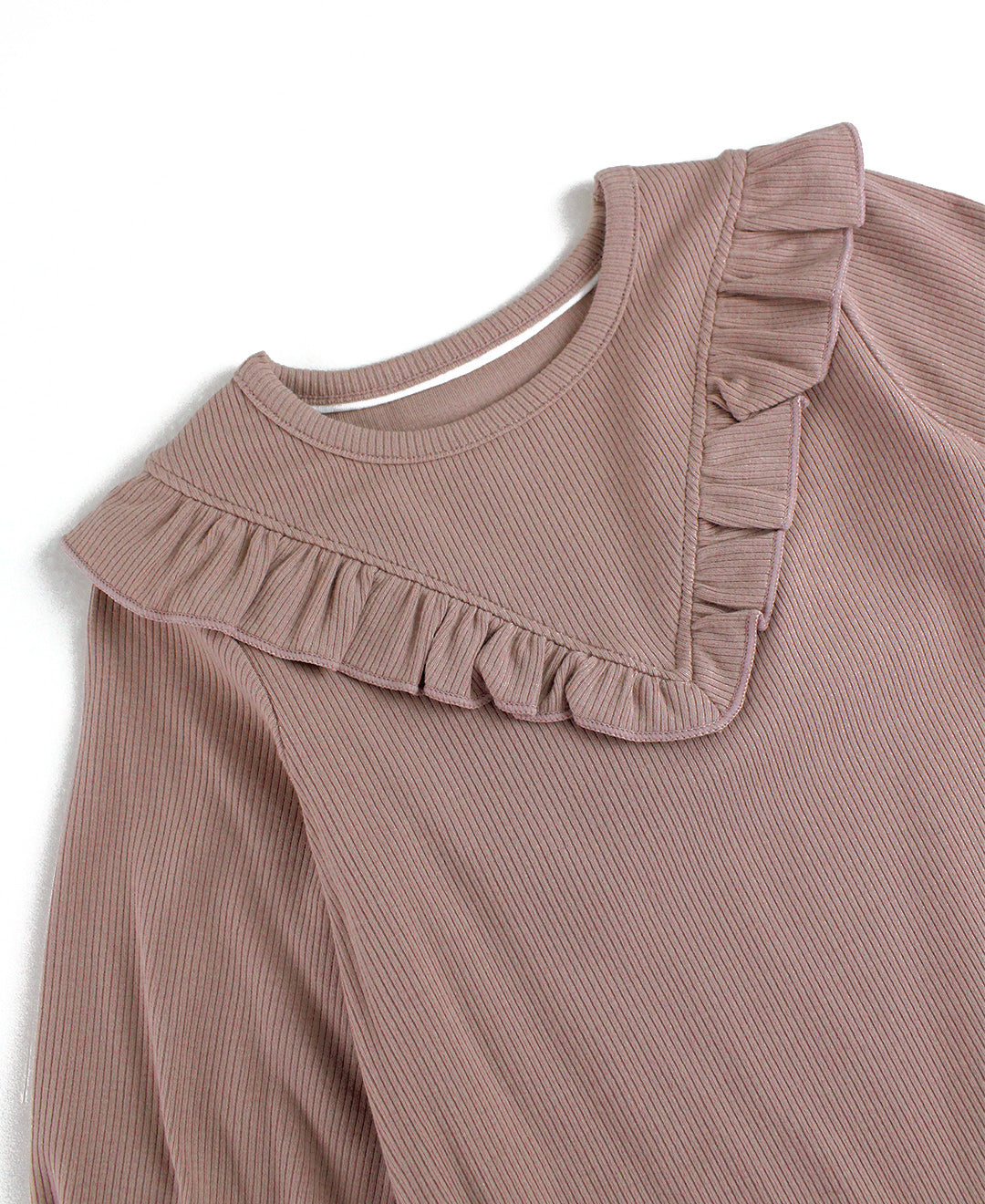 Dusty Lilac Rib Knit LS V Ruffle Dress