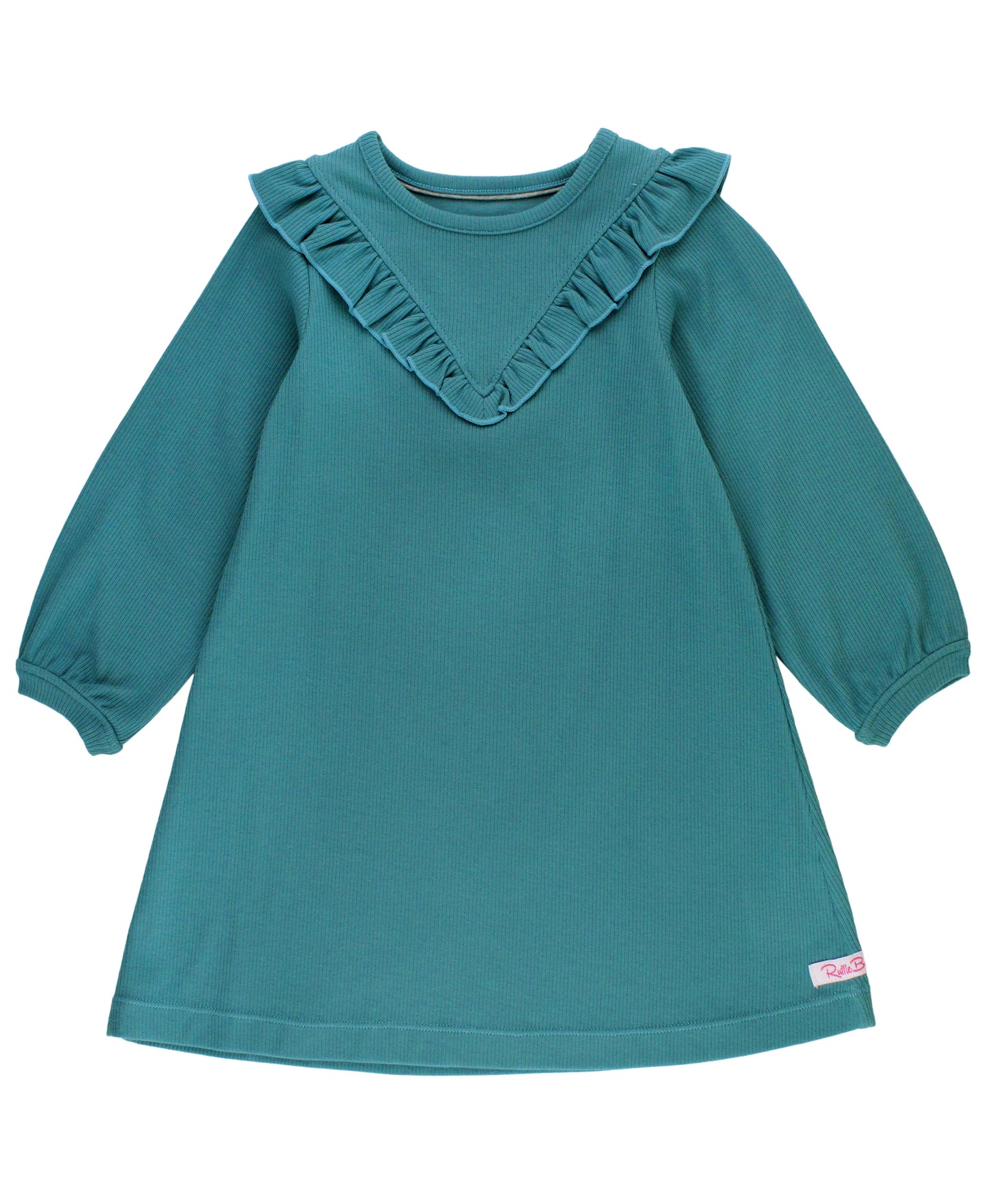 Brittany Blue LS V Ruffle Dress