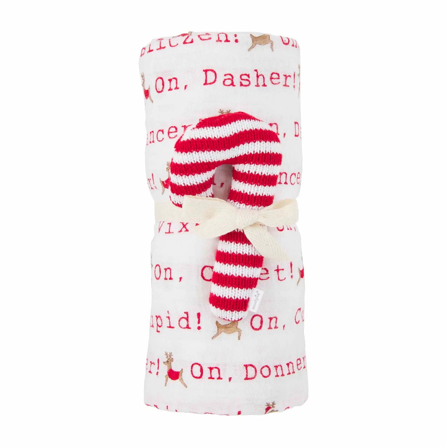 White Xmas Swaddle Rattle Set