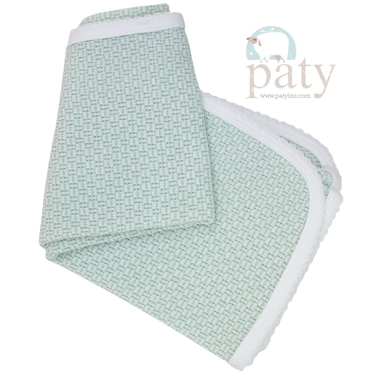 Mint White Trim Receiving Blanket