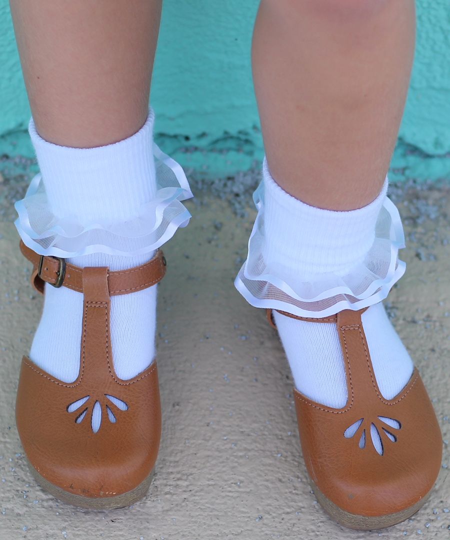 WHT/PK Cluny & Satin Lace Turn Cuff Socks