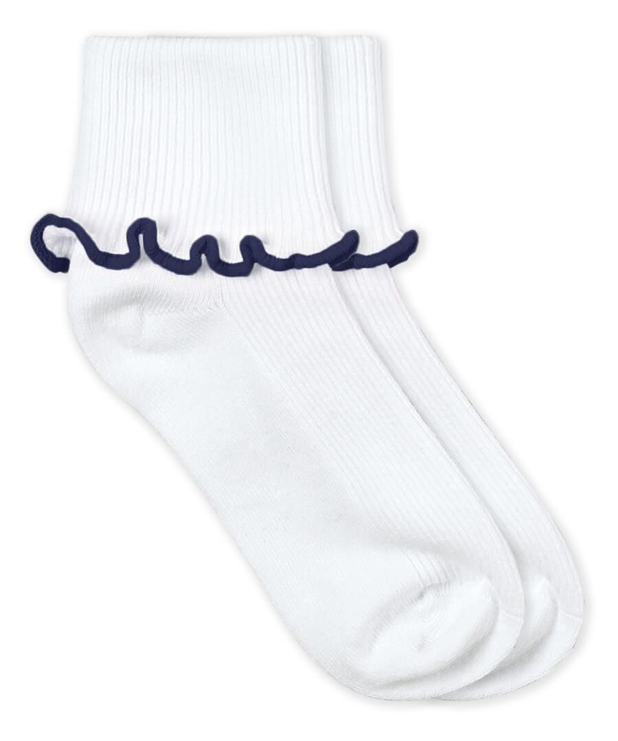White Navy Ripple Edge Turn Sock