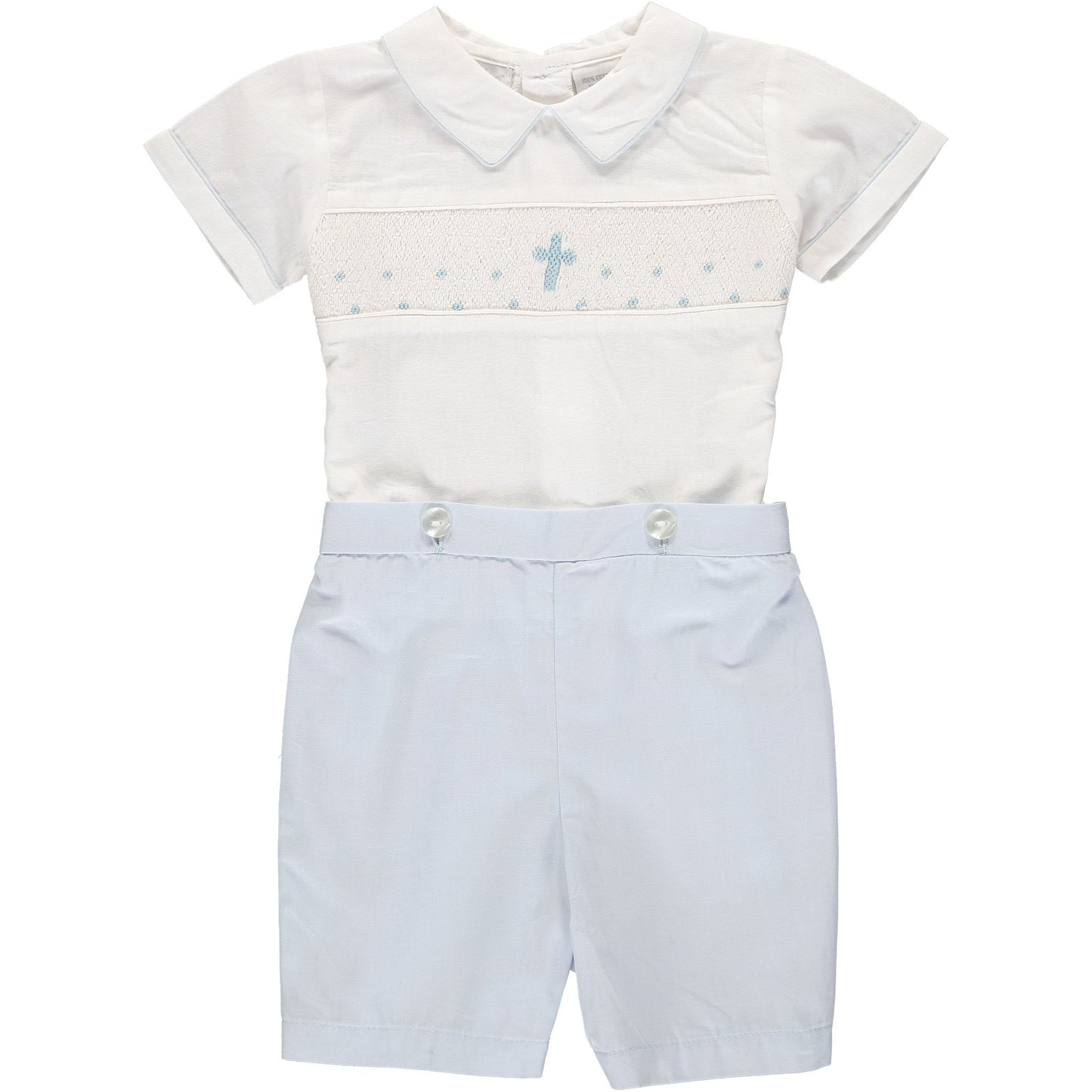 Baby Boys Hand Smocked Blue Cross Bobbie Suit
