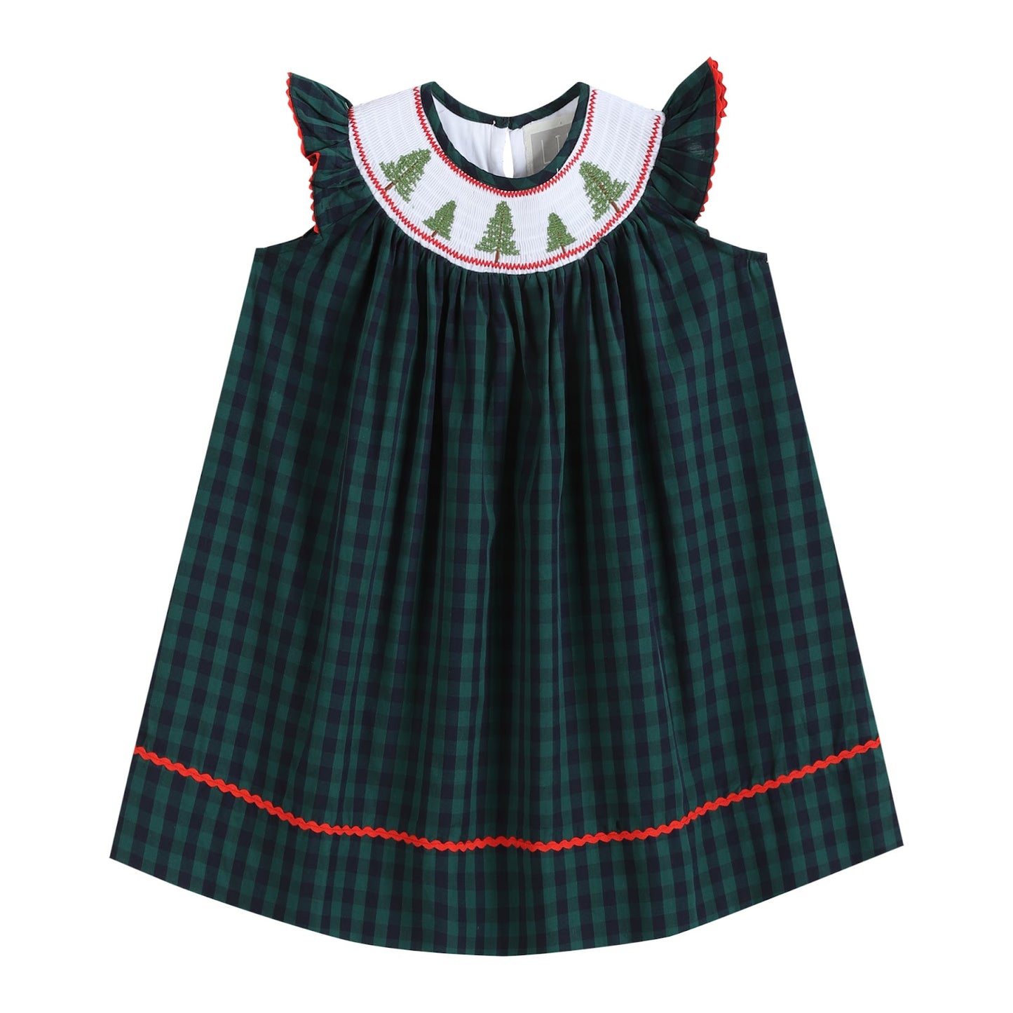 Blue & Green Gingham Christmas Tree Smock Bishop
