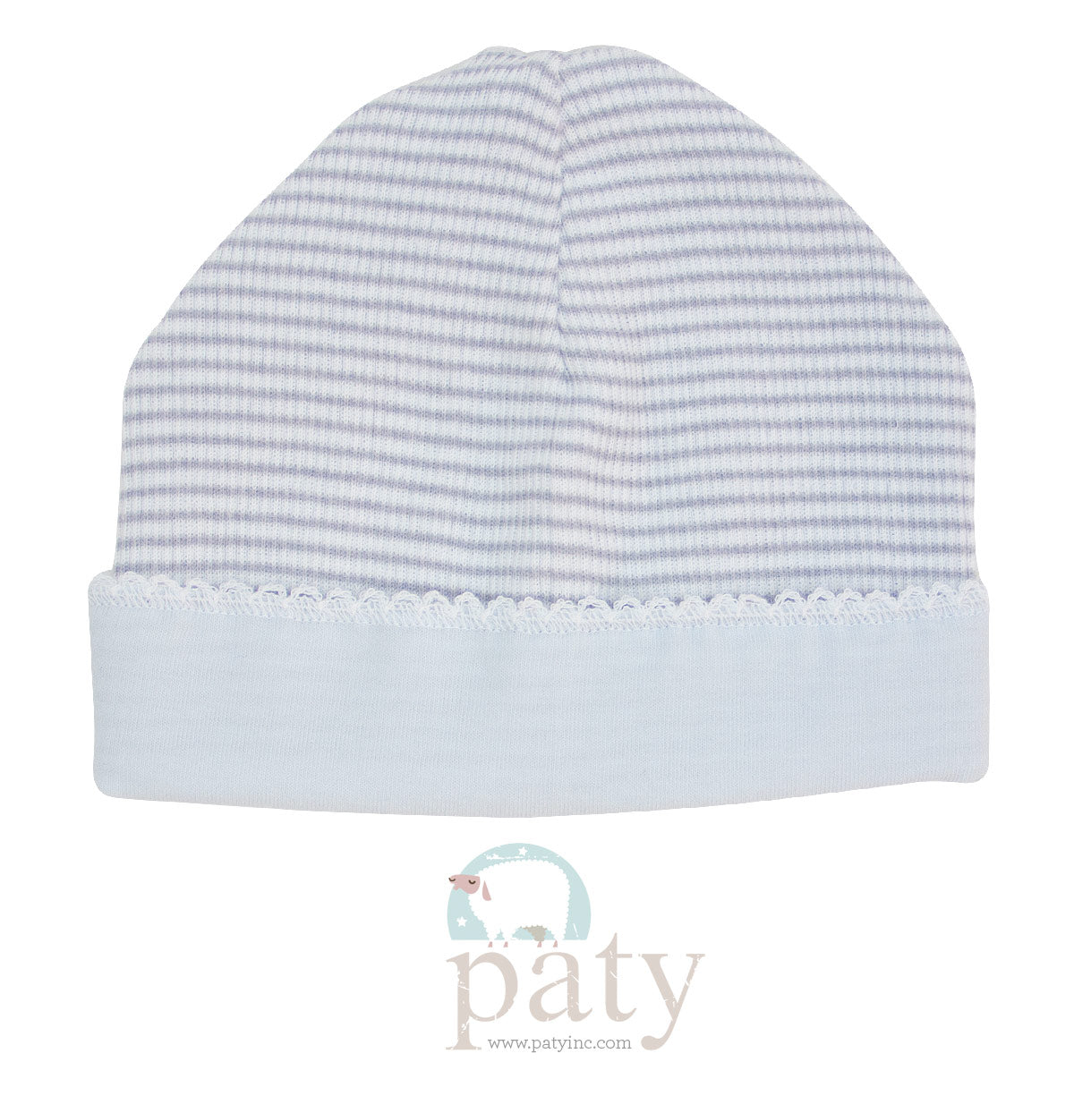 Grey With Blue Rib Knit Beanie Cap