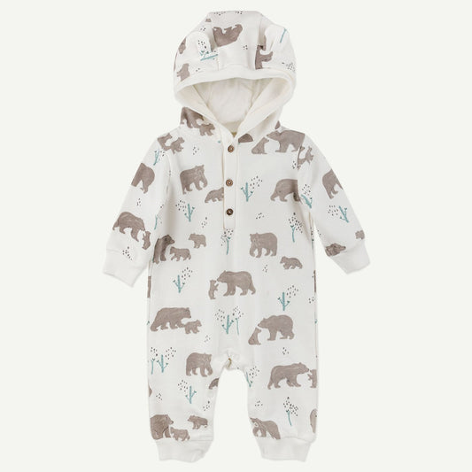Watercolor Bear Print Hooded Coverall