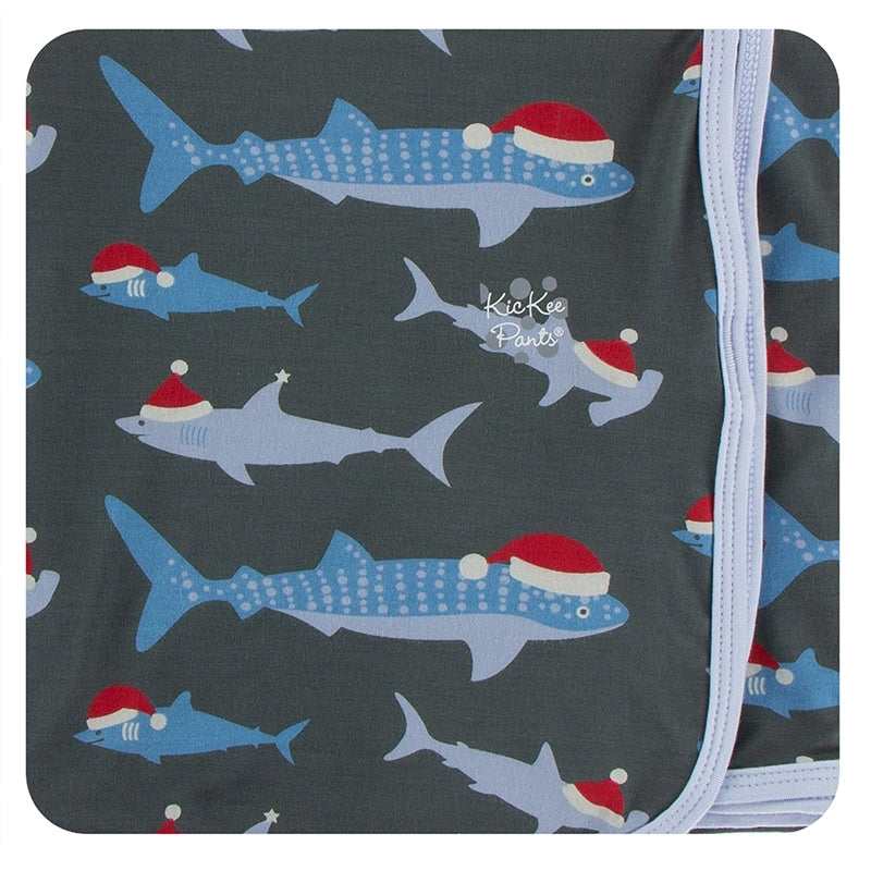Pewter Santa Sharks Swaddling Blanket