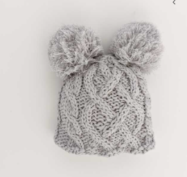 Grey Aran Cable Knit Beanie