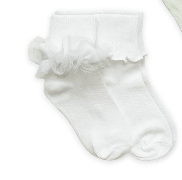 Ruffle Lace & Ripple Edge Turn Cuff Socks 2 Pair Pack