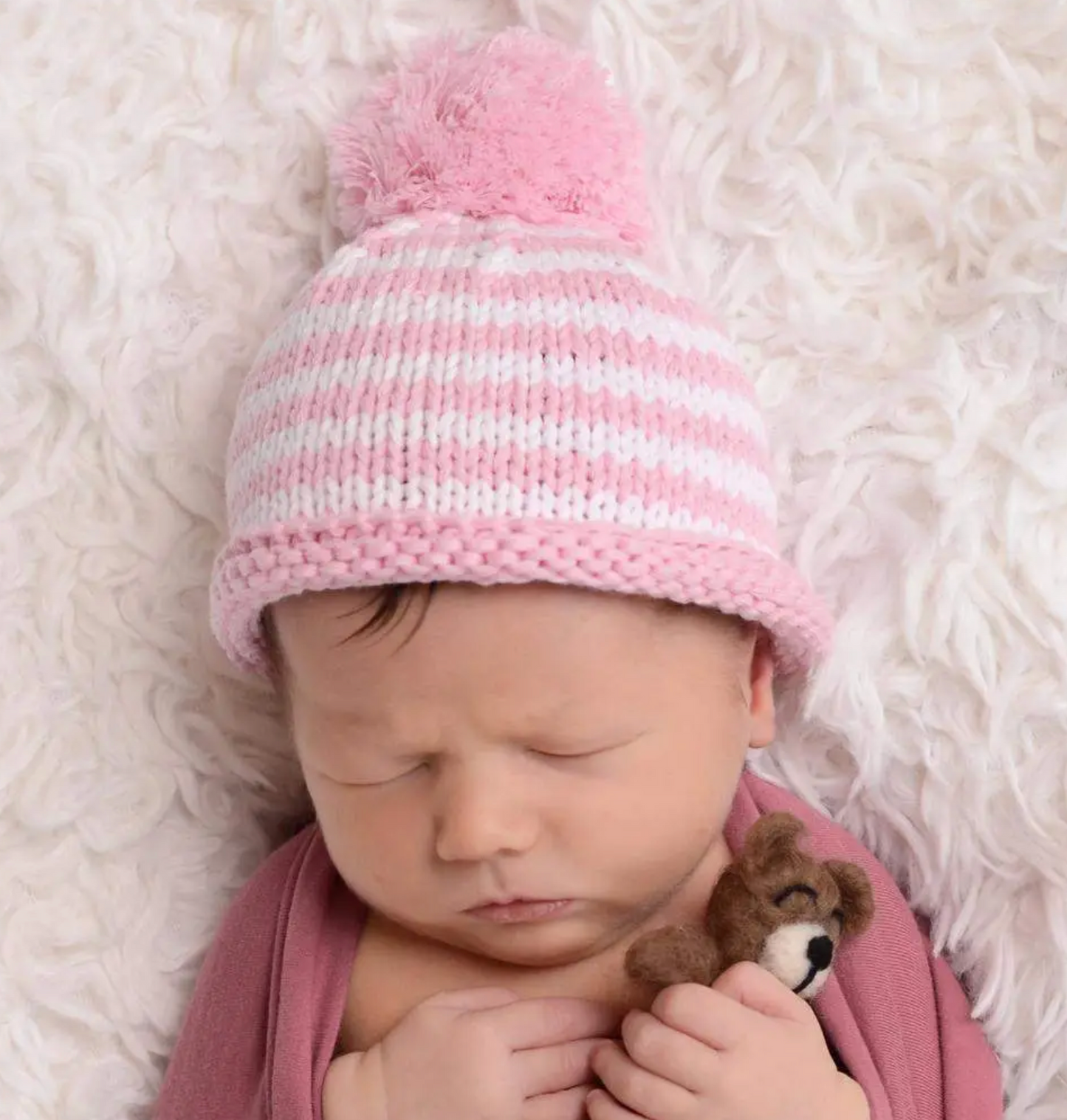 Pink Stripe Pom Hat