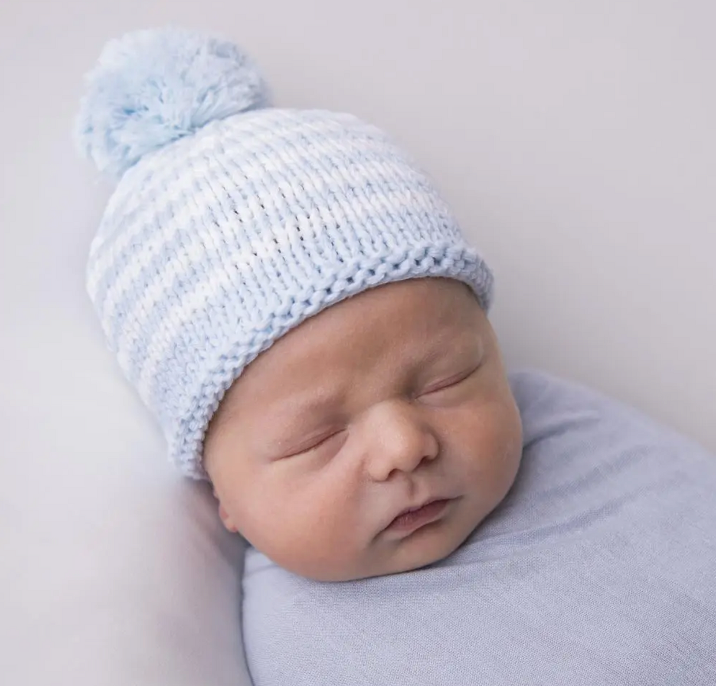 Blue Stripe Pom Beanie