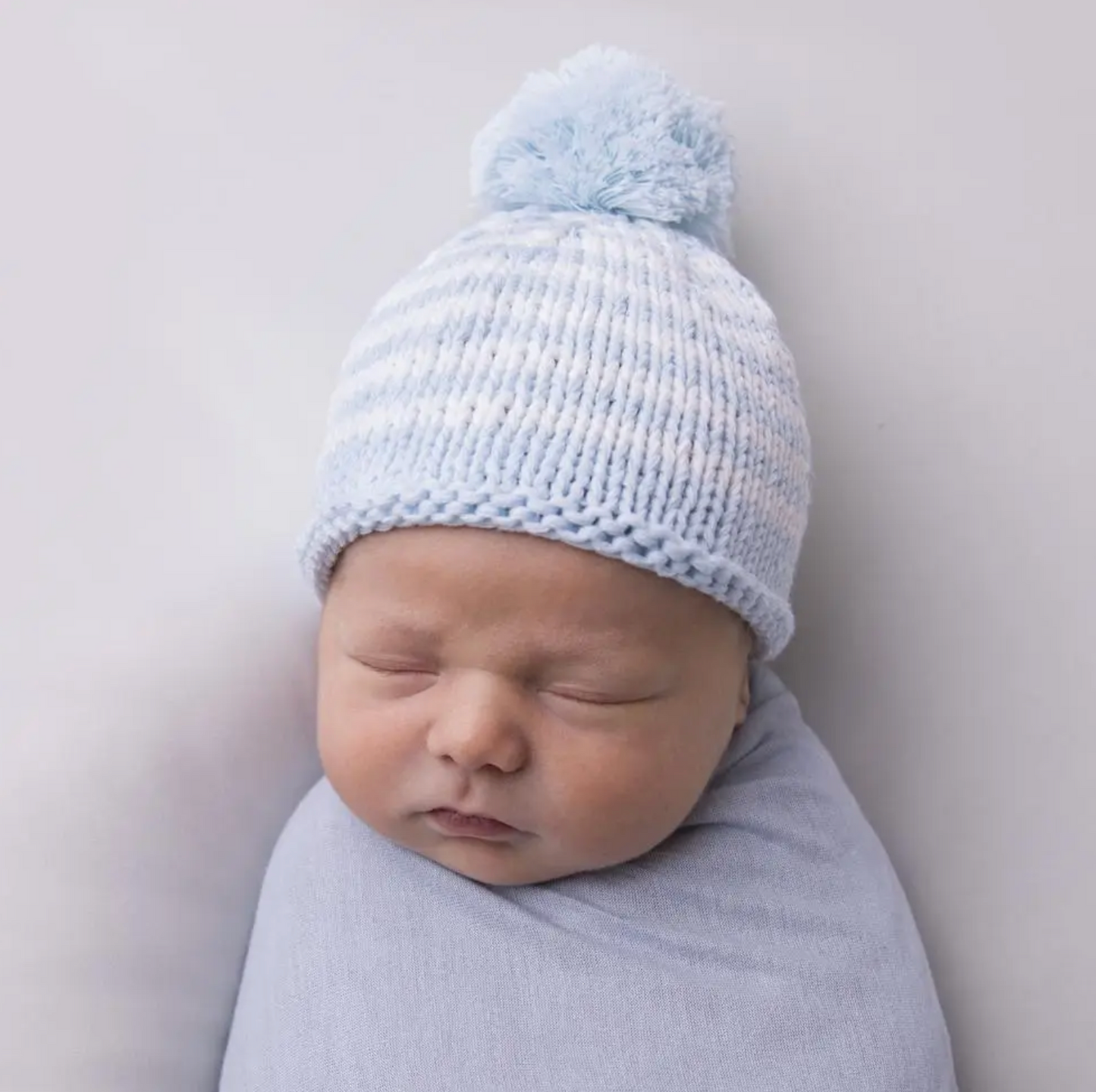 Blue Stripe Pom Beanie