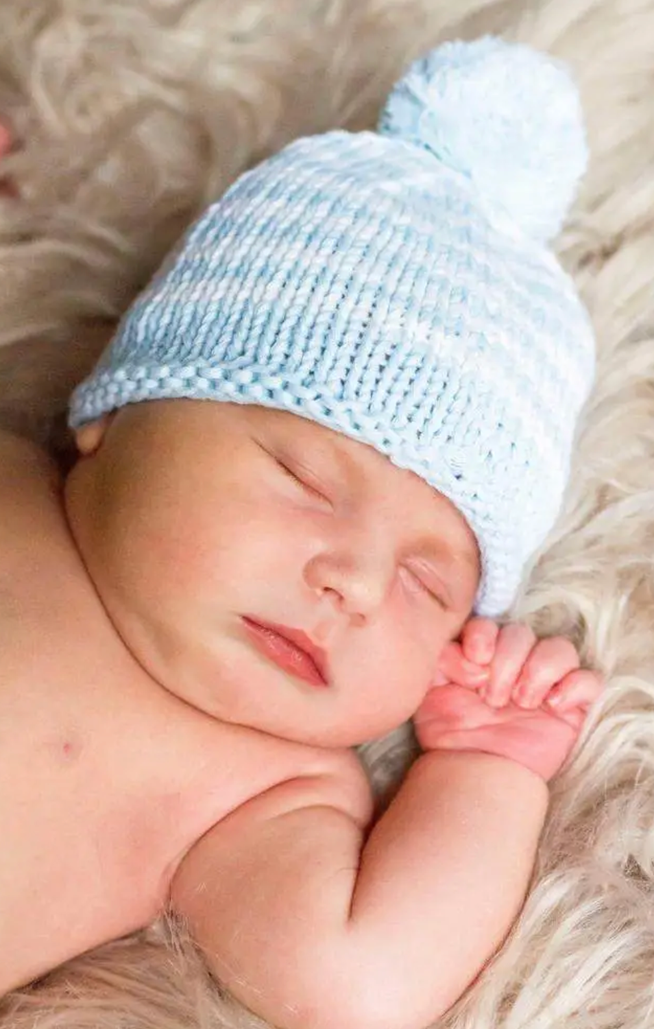 Blue Stripe Pom Beanie