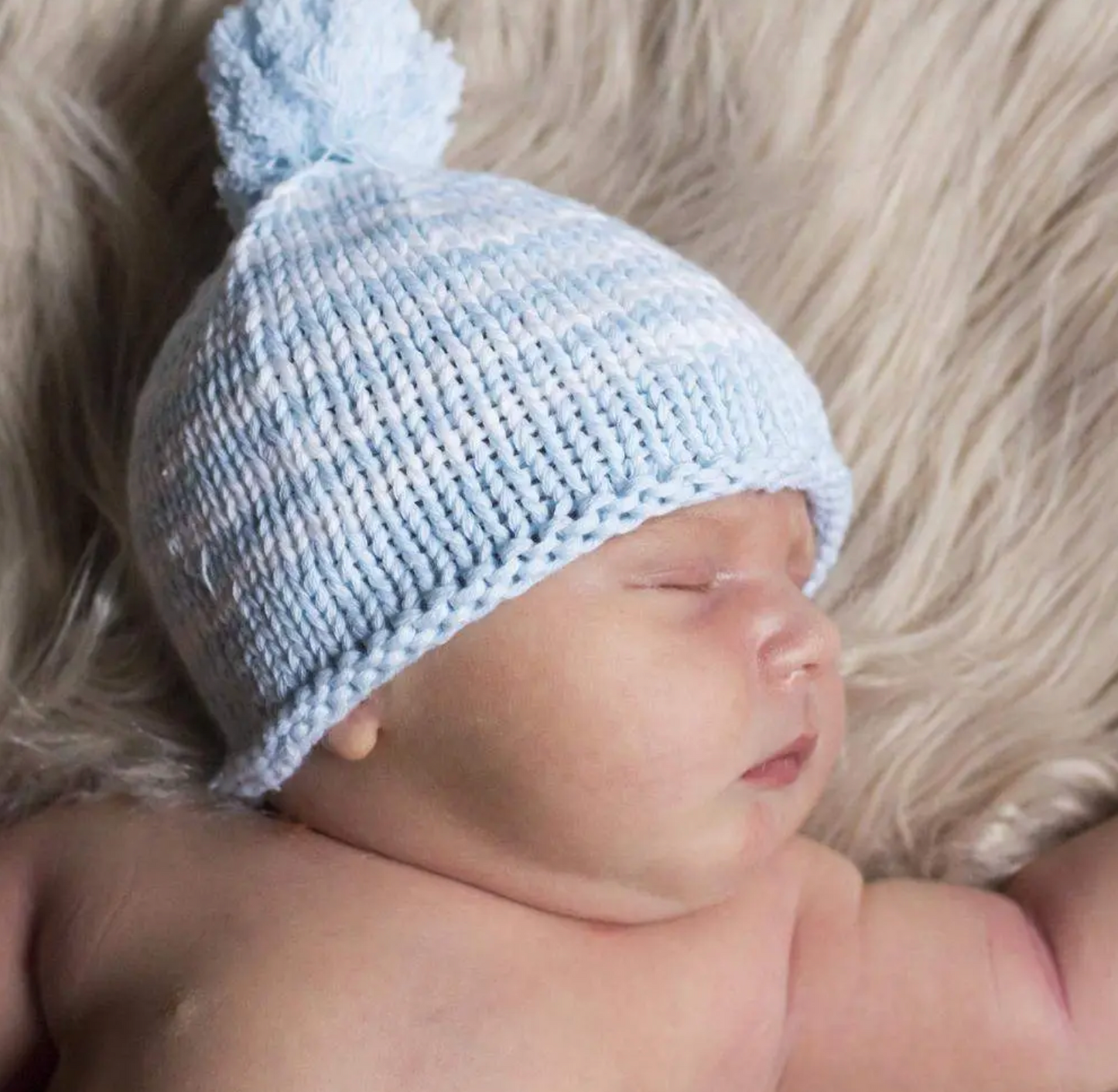 Blue Stripe Pom Beanie
