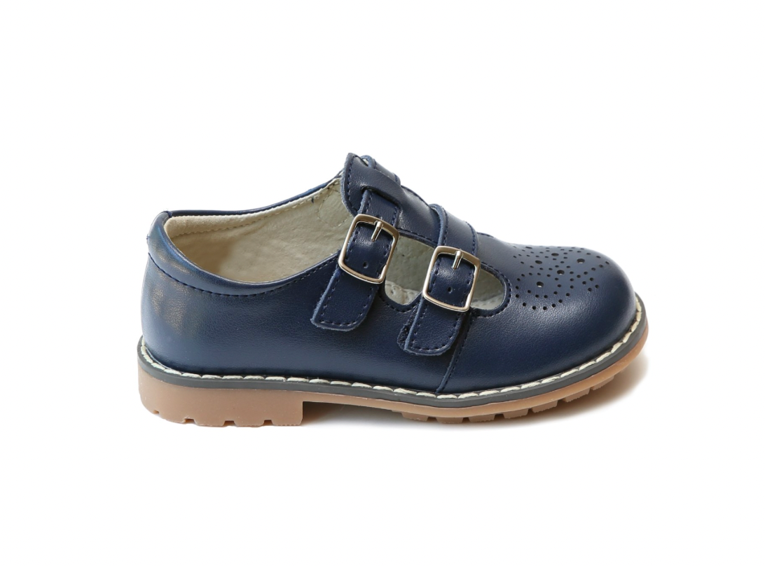 Navy Beatrix English Double TStrap Leather MJ
