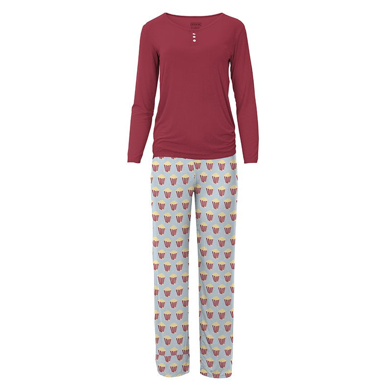 Illusion Blue Popcorn Henley & PJ Set
