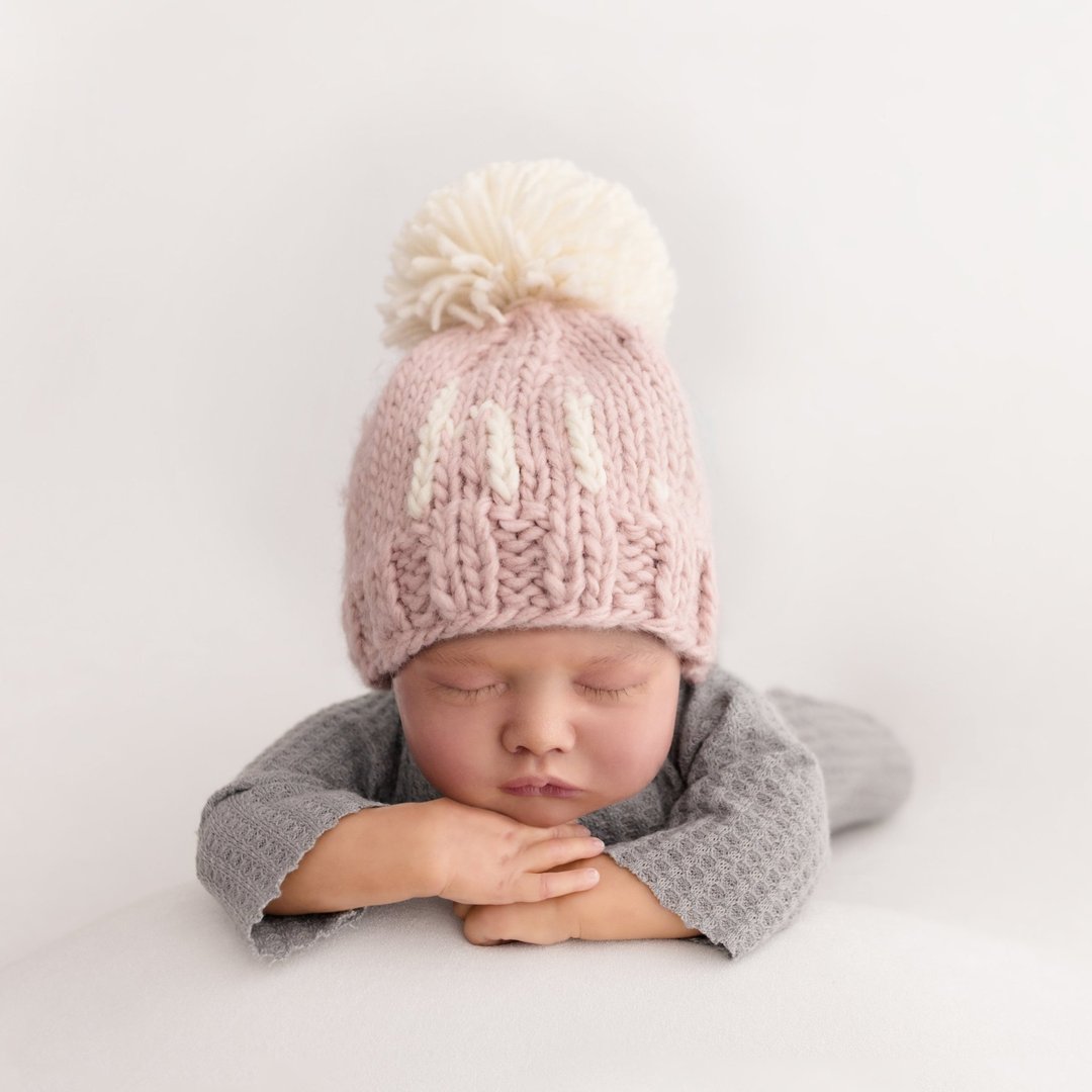 Rosy "Hi" Hand Knit Beanie