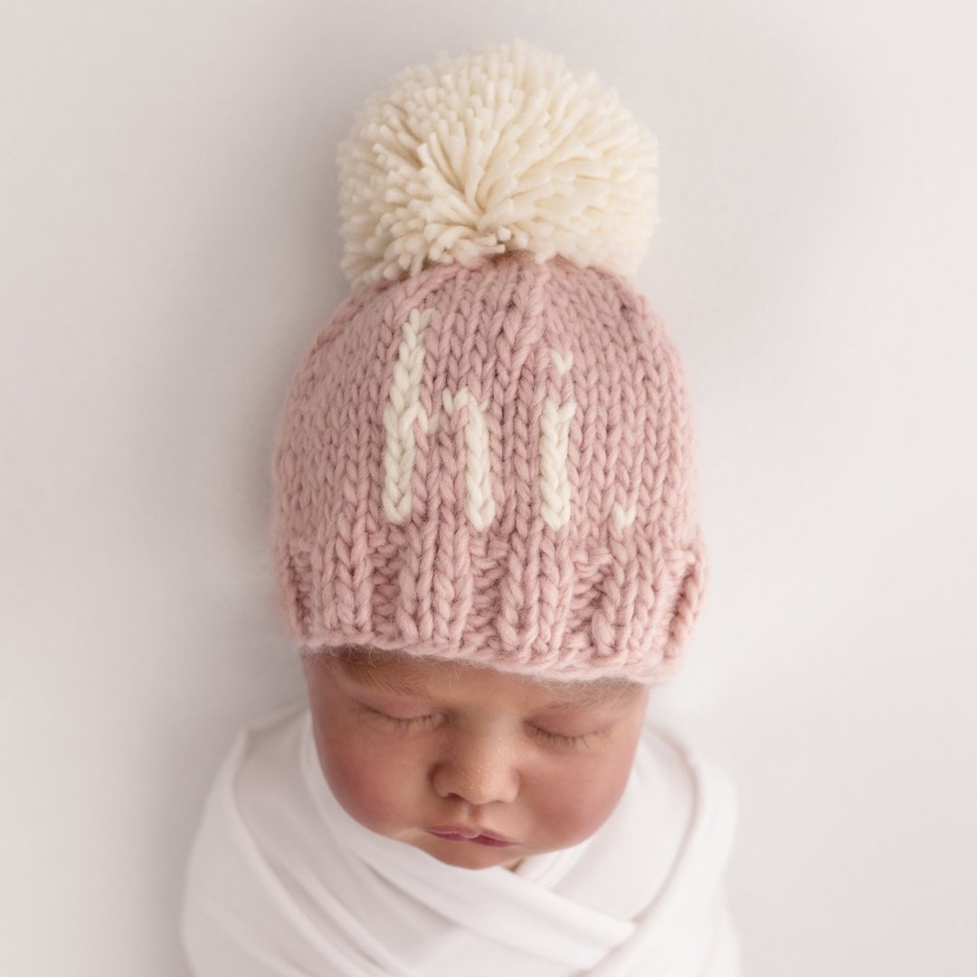 Rosy "Hi" Hand Knit Beanie